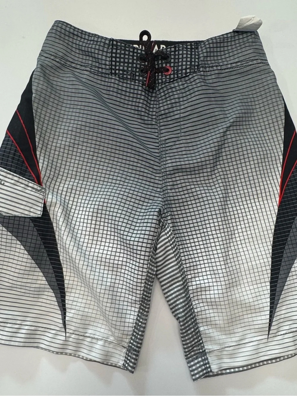 NEW Billabong Gray Grid Kids Swim Trunks with Black & Red Trim Size S or 23’